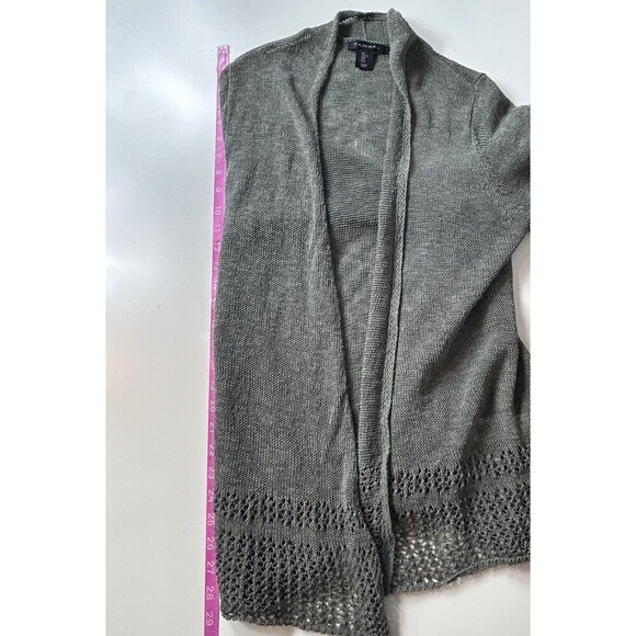 Tahari Linen Blend Cardigan Sz L Light Olive Green Open Front Coastal Neutral - Picture 8 of 8